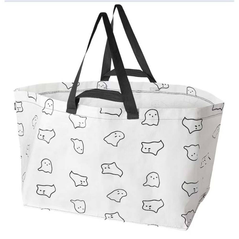 Ikea KUSTFYR Shopping Bag Tote Large White/Black Ghost Halloween! - Picture 2 of 5